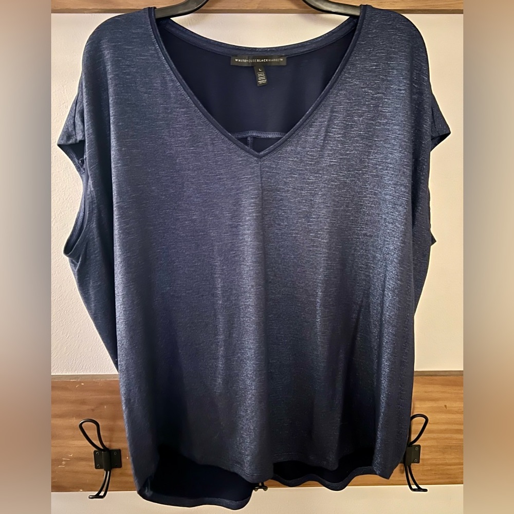 WHBM Navy Shine V-Neck Top